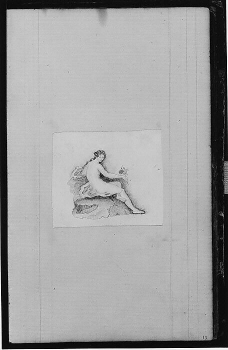 Nude Figure (from Sketchbook), John William Casilear (American, New York 1811–1893 Saratoga Springs, New York), Graphite, pen, ink, and watercolor on paper, American 