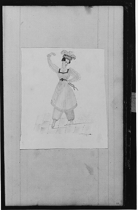 Theatrical Drawing of an Actress (from Sketchbook), John William Casilear (American, New York 1811–1893 Saratoga Springs, New York), Graphite, pen, ink, and watercolor on paper, American 
