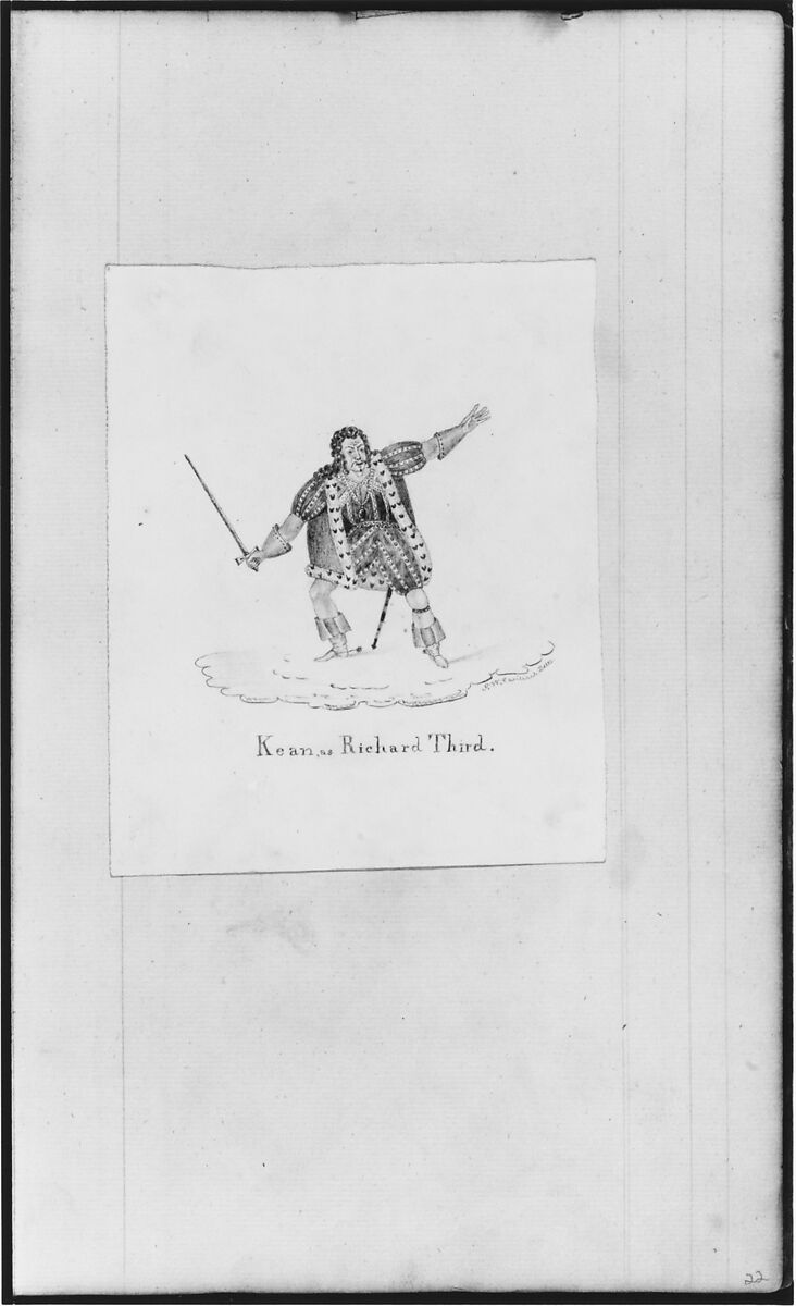 "Kean as Richard Third" (from Sketchbook), John William Casilear (American, New York 1811–1893 Saratoga Springs, New York), Graphite, pen, ink, and watercolor on paper, American 