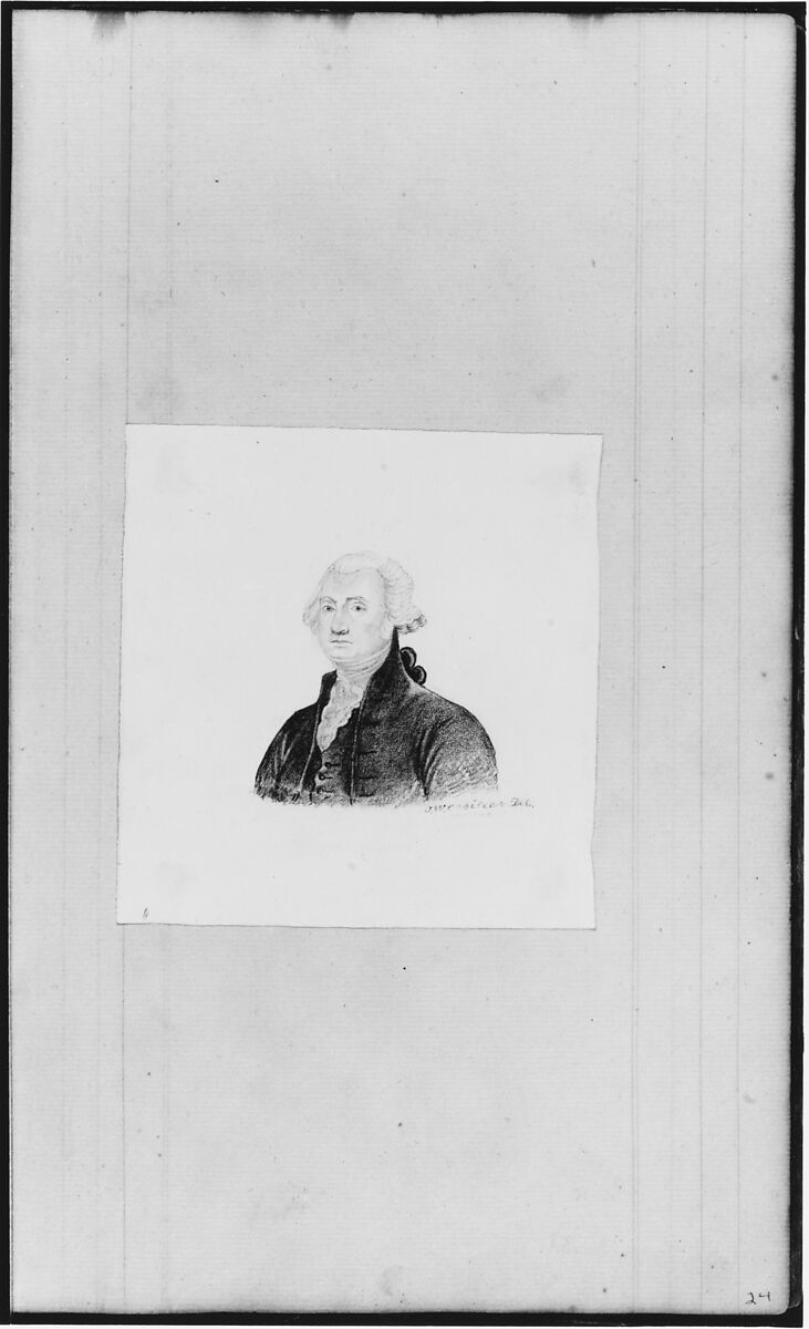 Bust Portrait of George Washington (from Sketchbook), John William Casilear (American, New York 1811–1893 Saratoga Springs, New York), Graphite, pen, ink, and watercolor on paper, American 