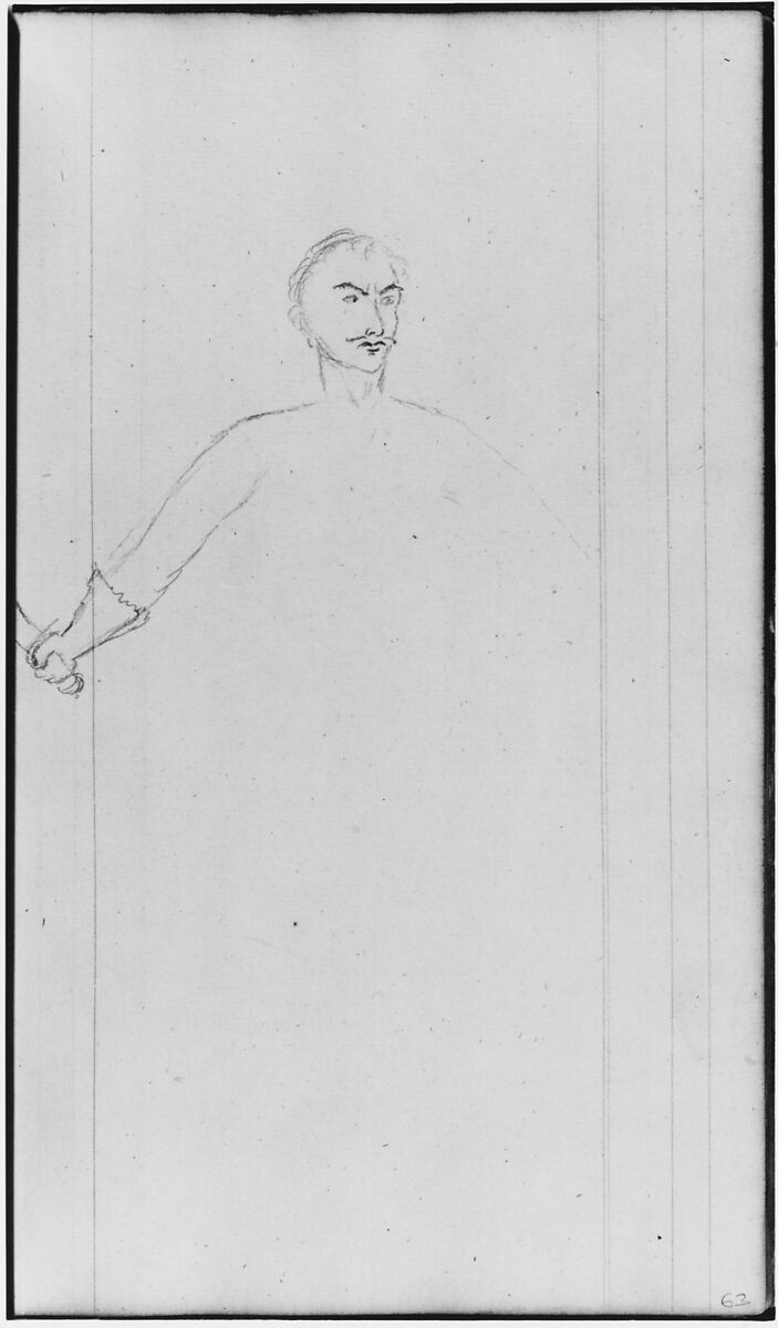 Man (with Sword?) (from Sketchbook), John William Casilear (American, New York 1811–1893 Saratoga Springs, New York), Graphite, pen, ink, and watercolor on paper, American 