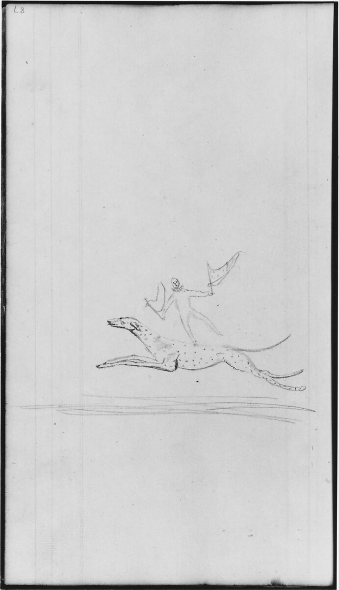 Boy with Greyhound Dog (from Sketchbook), John William Casilear (American, New York 1811–1893 Saratoga Springs, New York), Graphite, pen, ink, and watercolor on paper, American 