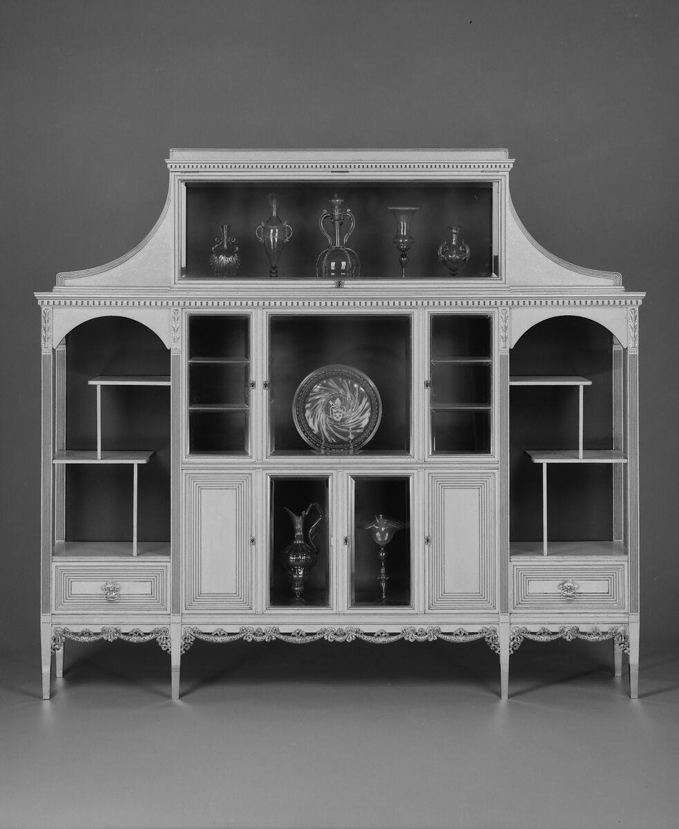 Cabinet, Attributed to Herter Brothers (German, active New York, 1864–1906), Maple, with painted and gilded surface, bevelled glass, silk velvet, brass, American