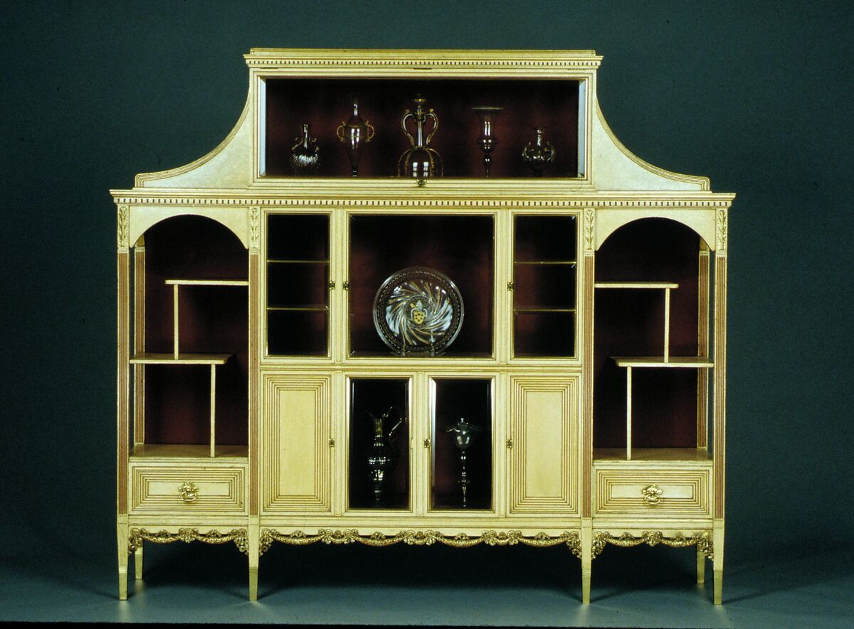 Cabinet, Attributed to Herter Brothers (German, active New York, 1864–1906), Maple, with painted and gilded surface, bevelled glass, silk velvet, brass, American