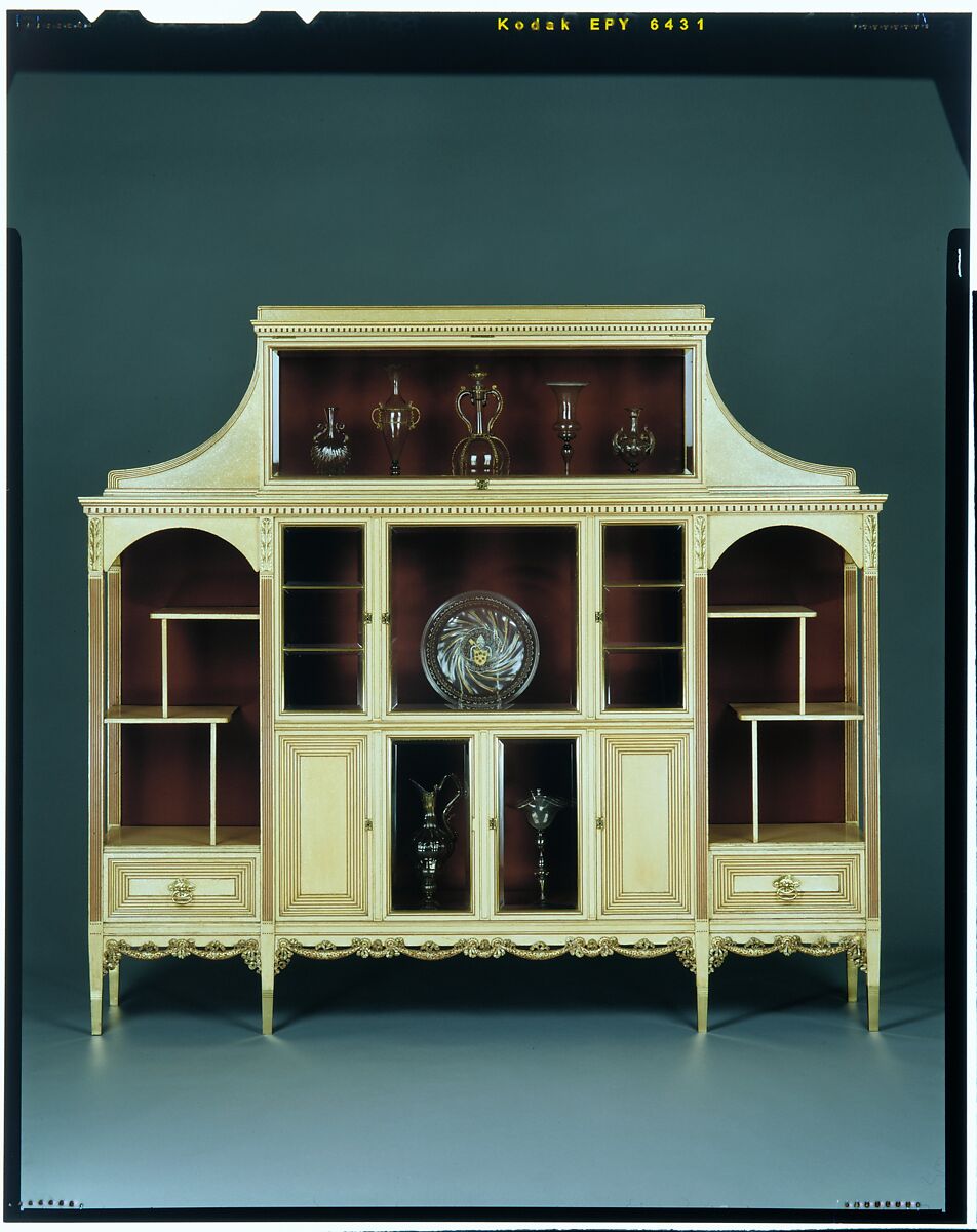 Cabinet, Attributed to Herter Brothers (German, active New York, 1864–1906), Maple, with painted and gilded surface, bevelled glass, silk velvet, brass, American