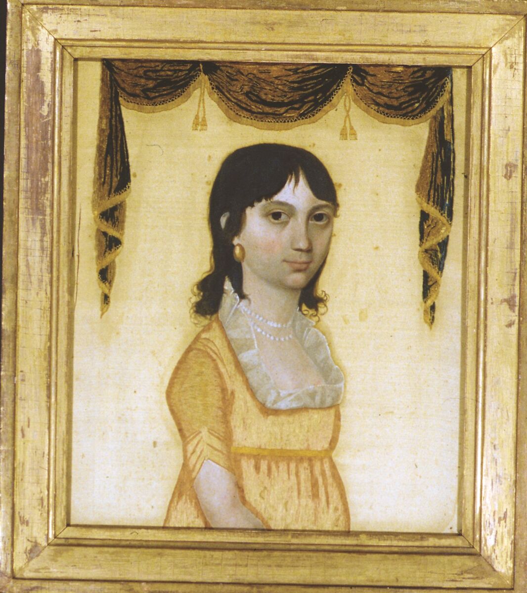 Memorial Portrait of Catharine Schultz (1789-1832), Oil paint and silk thread on silk, American