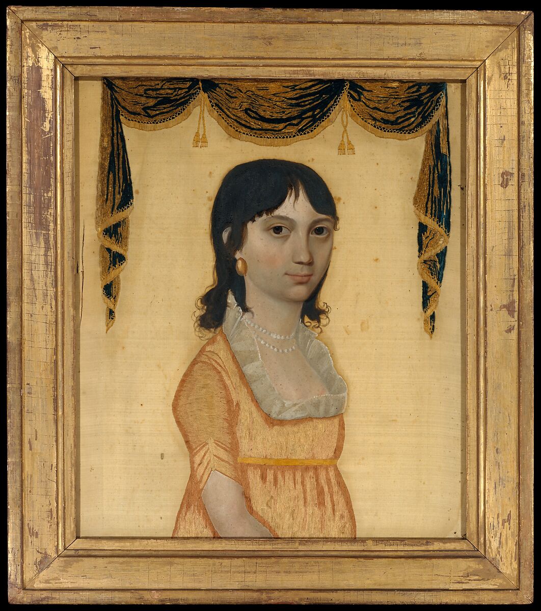 Memorial Portrait of Catharine Schultz (1789-1832), Oil paint and silk thread on silk, American 