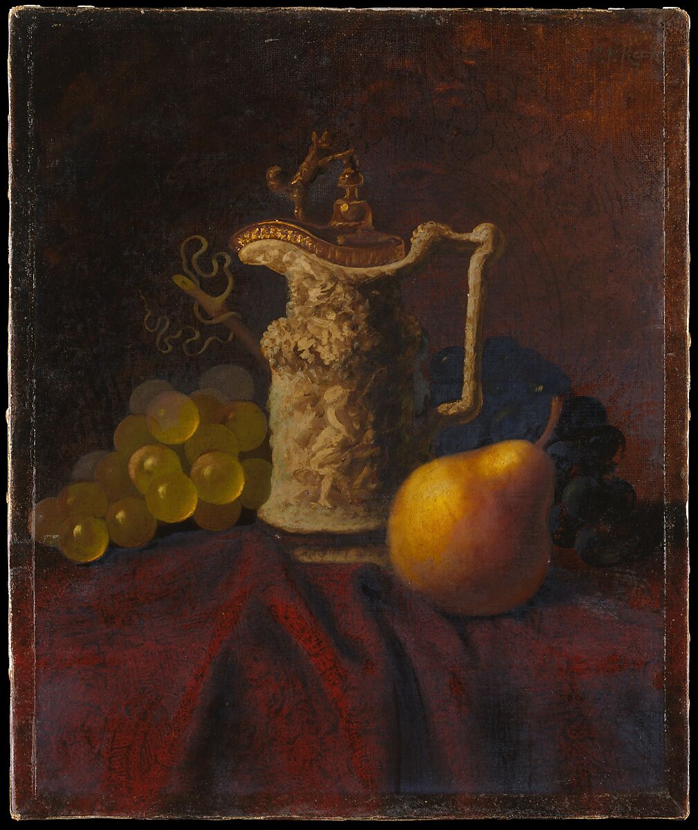 Still Life with Ewer and Fruit, Carducius Plantagenet Ream (1838–1917), Oil on canvas, American 