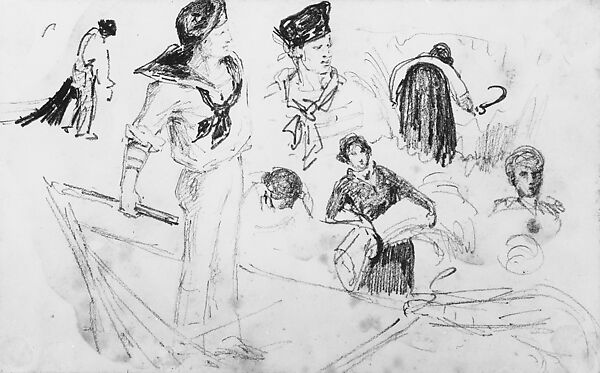 Sailors and Reapers (from Scrapbook), John Singer Sargent (American, Florence 1856–1925 London), Graphite on off-white wove paper, American
