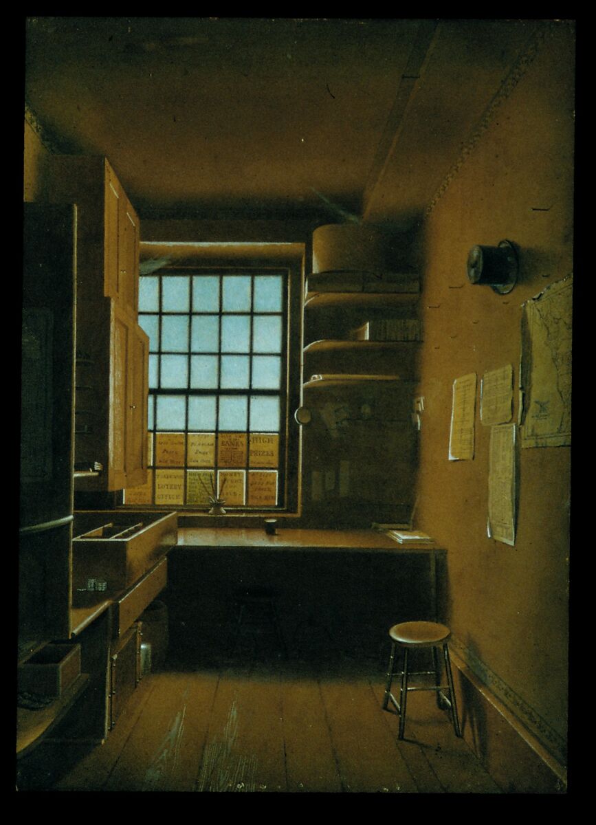 Interior of a Lottery, James Kidder (1793–1837), Gouache, watercolor, and graphite on toned wove paper, American