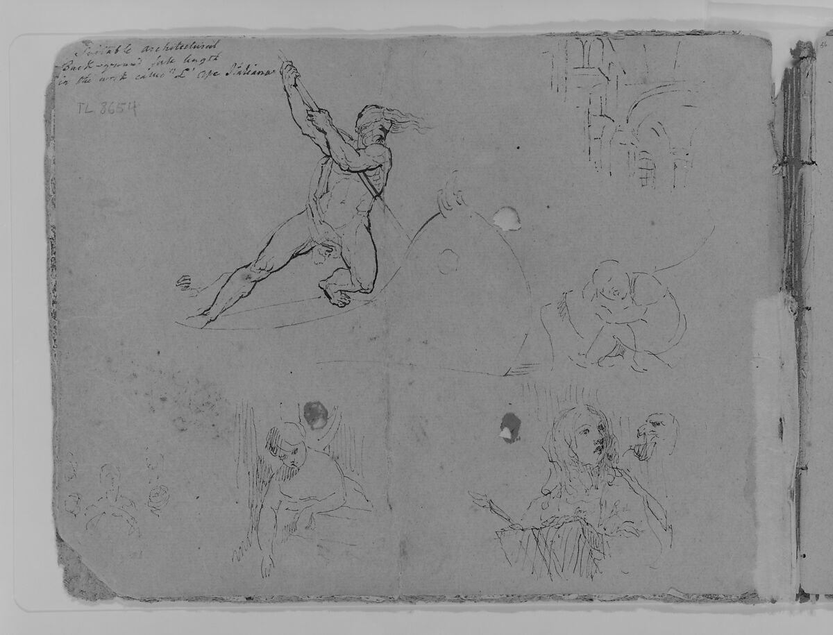 Inside Front Cover (from Sketchbook), Thomas Sully (American, Horncastle, Lincolnshire 1783–1872 Philadelphia, Pennsylvania), Ink, wash, on paper, American 