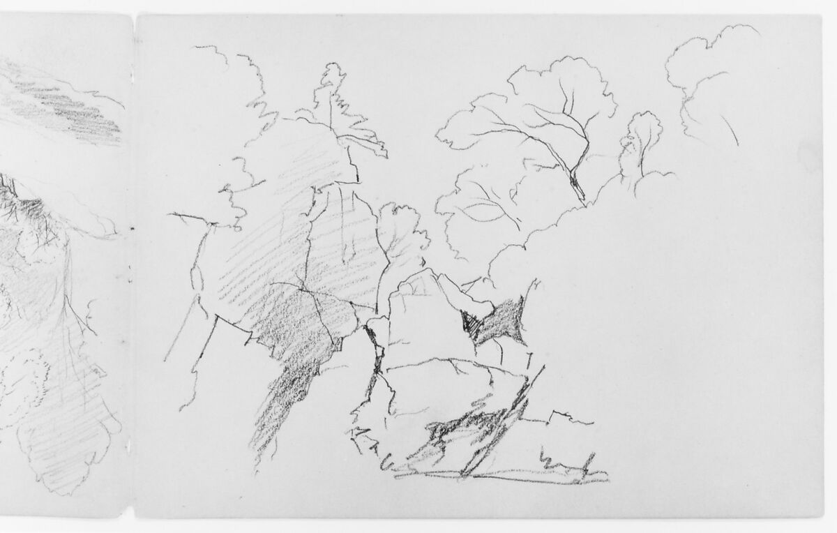 Sketchbook of White Mountains and Hudson River Subjects, David Johnson (American, New York 1827–1908 Walden, New York), Drawings in graphite on off-white wove paper, bound in cloth- and leather-covered boards, American