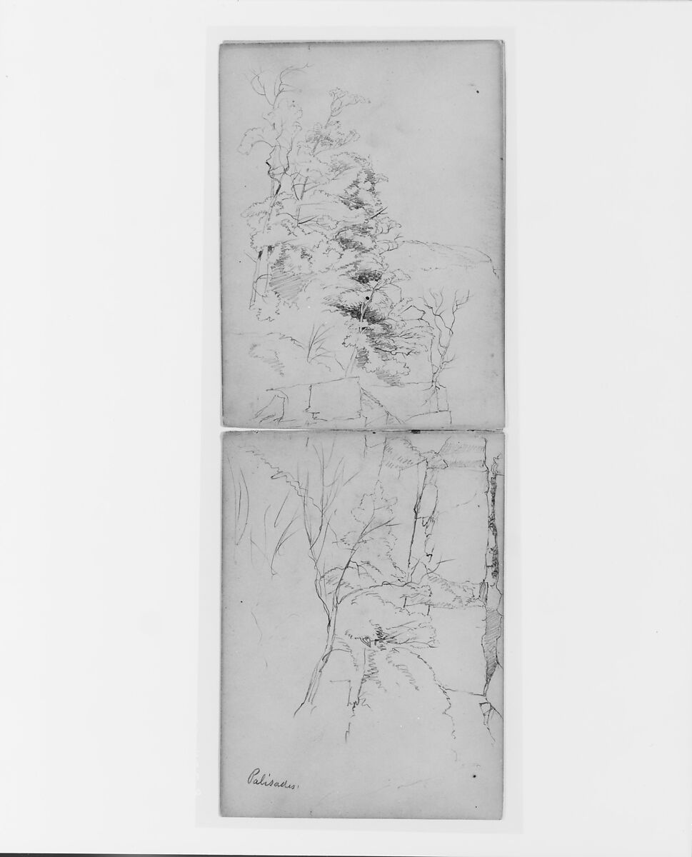 Sketchbook of White Mountains and Hudson River Subjects, David Johnson (American, New York 1827–1908 Walden, New York), Drawings in graphite on off-white wove paper, bound in cloth- and leather-covered boards, American