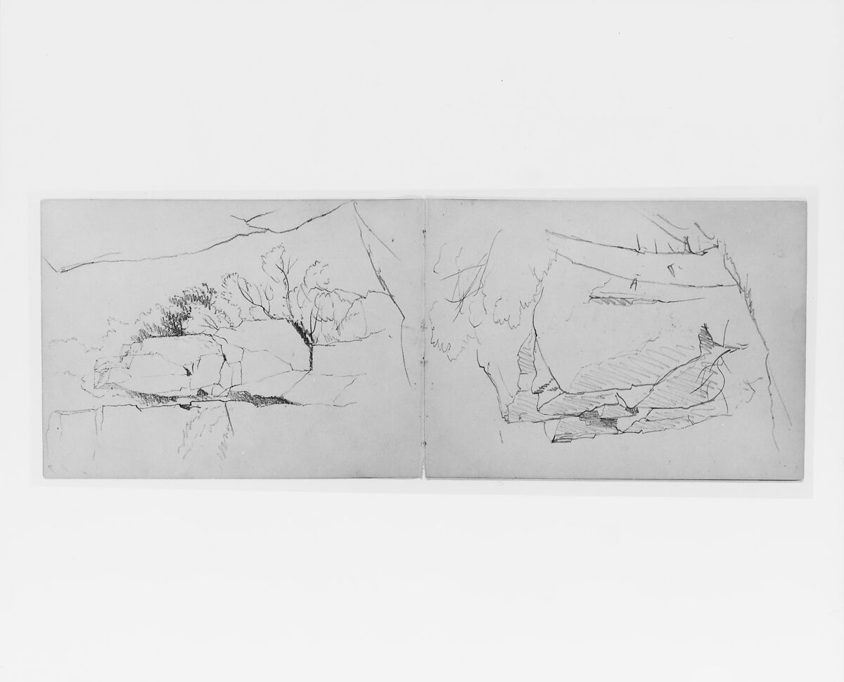 Sketchbook of White Mountains and Hudson River Subjects, David Johnson (American, New York 1827–1908 Walden, New York), Drawings in graphite on off-white wove paper, bound in cloth- and leather-covered boards, American