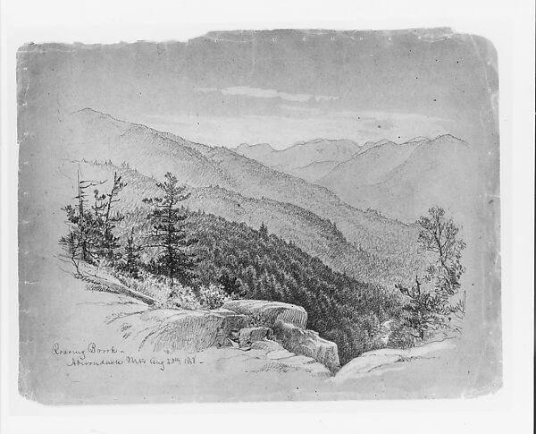 Roaring Brook—Adirondack Mountains, George Henry Smillie (American, New York 1840–1920 New York), Graphite and white gouache on tan paper, American