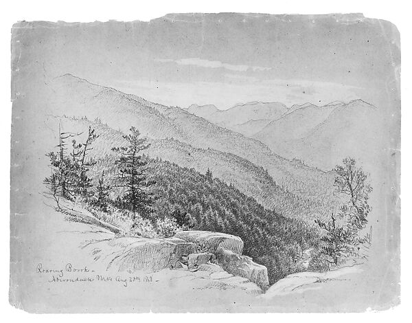 Roaring Brook—Adirondack Mountains, George Henry Smillie (American, New York 1840–1920 New York), Graphite and white gouache on tan paper, American 