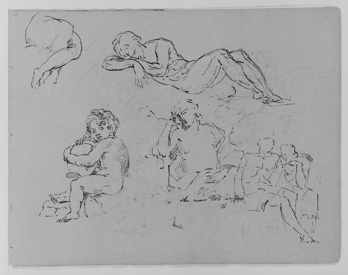 Five Figure Studies (from Sketchbook), Thomas Sully (American, Horncastle, Lincolnshire 1783–1872 Philadelphia, Pennsylvania), Ink, wash, on paper, American 