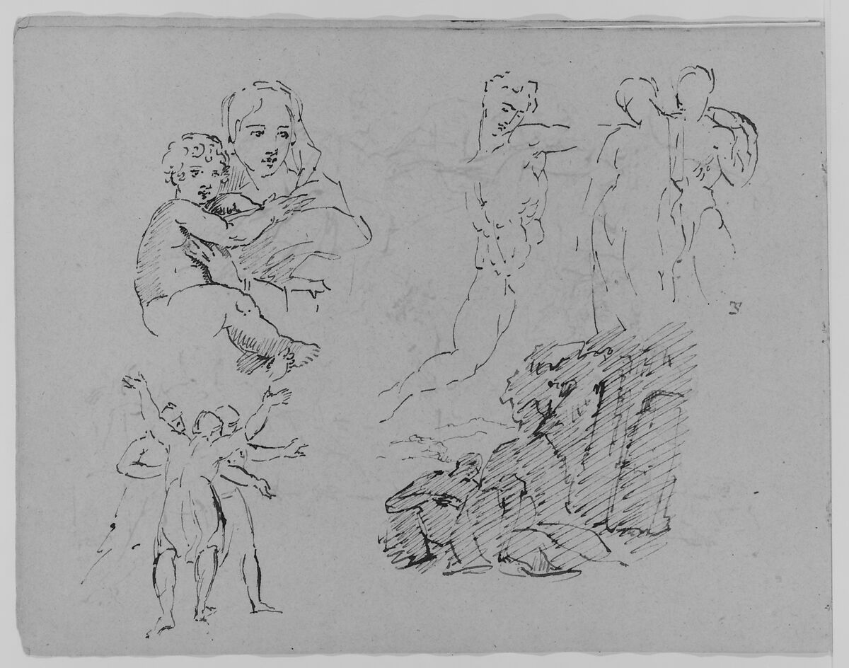 Five Figure Studies (from Sketchbook), Thomas Sully (American, Horncastle, Lincolnshire 1783–1872 Philadelphia, Pennsylvania), Ink, wash, on paper, American 