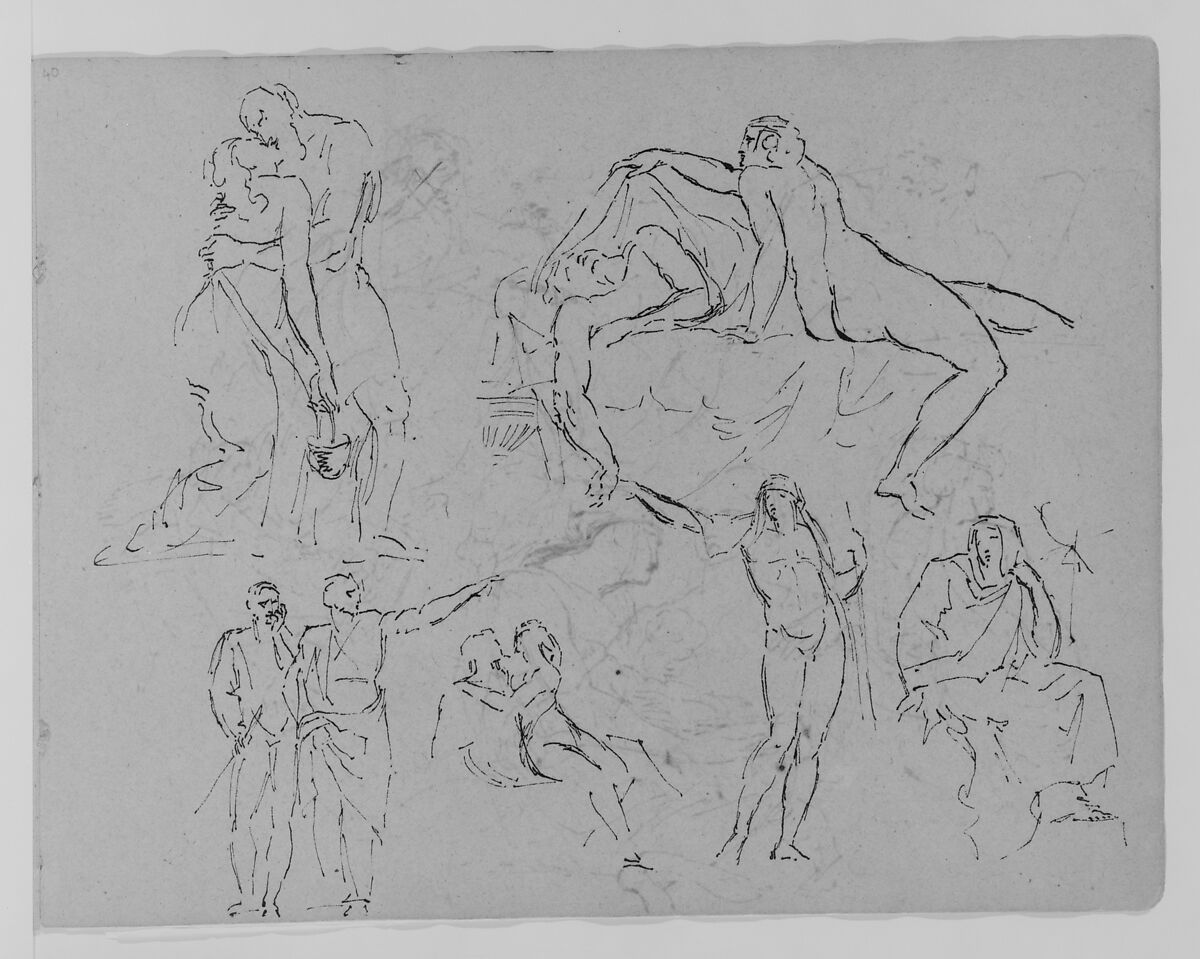 Six Figure Studies (from Sketchbook), Thomas Sully (American, Horncastle, Lincolnshire 1783–1872 Philadelphia, Pennsylvania), Ink, wash, on paper, American 