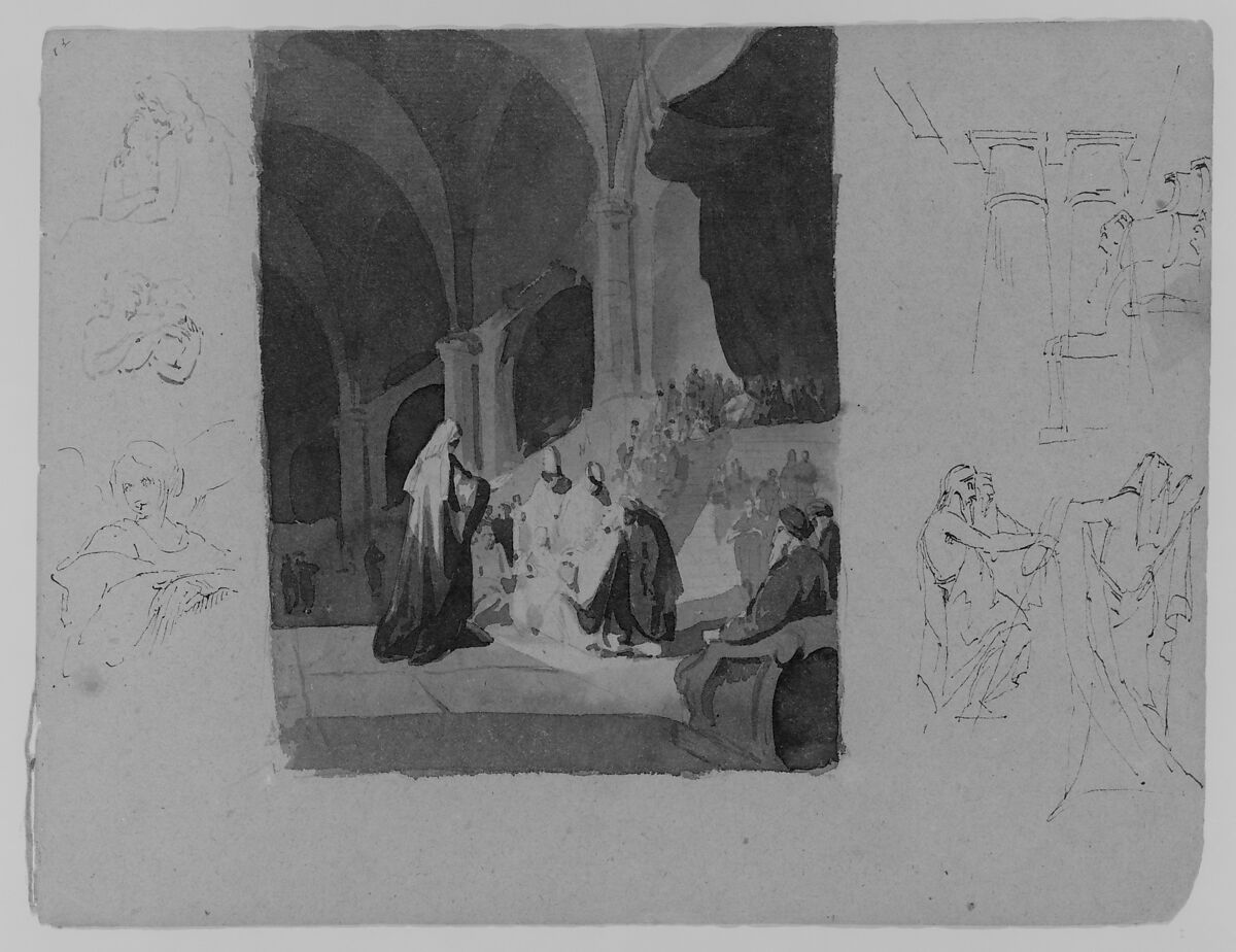 Presentation Scene (from Sketchbook), Thomas Sully (American, Horncastle, Lincolnshire 1783–1872 Philadelphia, Pennsylvania), Ink, wash, on paper, American 
