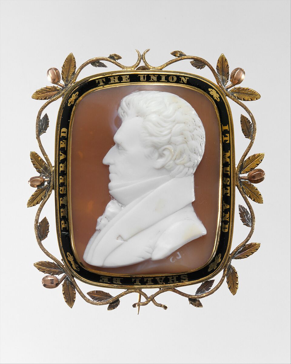 Cameo, Cameo by George W. Jamison (American, New York 1810–1868 Yonkers, New York), Helmet-conch shell, gold, and enamel, American