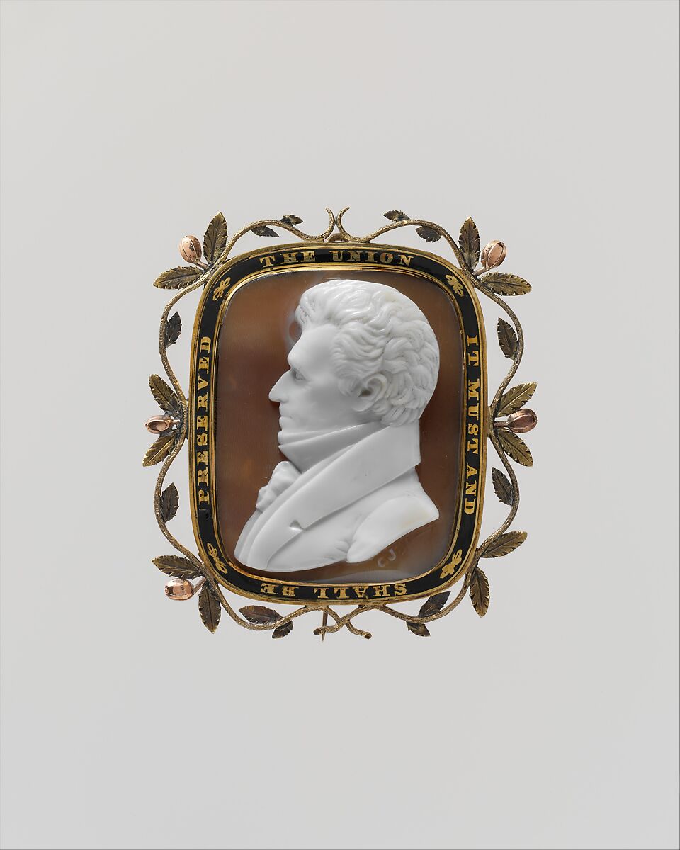 Cameo, Cameo by George W. Jamison (American, New York 1810–1868 Yonkers, New York), Helmet-conch shell, gold, and enamel, American