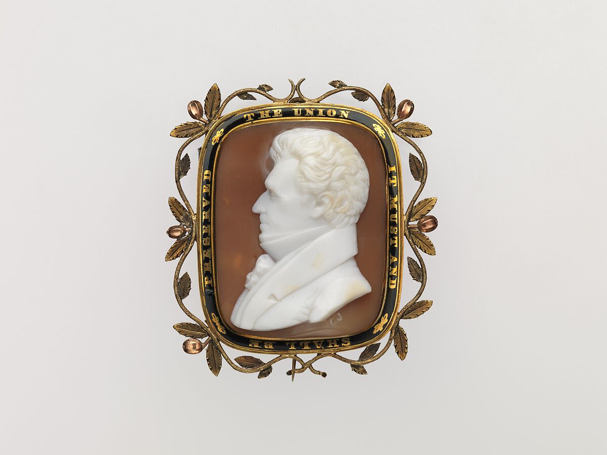 Cameo, Cameo by George W. Jamison (American, New York 1810–1868 Yonkers, New York), Helmet-conch shell, gold, and enamel, American