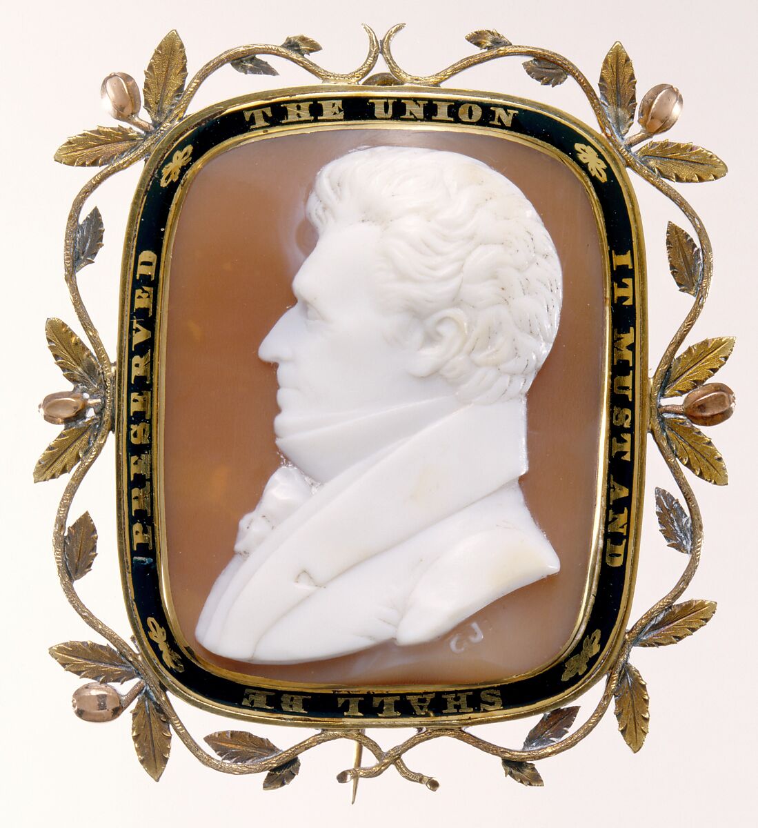Cameo, Cameo by George W. Jamison (American, New York 1810–1868 Yonkers, New York), Helmet-conch shell, gold, and enamel, American