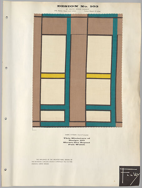 Schumacher's Taliesin Line of Decorative Fabrics and Wallpapers Designed by Frank Lloyd Wright, Frank Lloyd Wright (American, Richland Center, Wisconsin 1867–1959 Phoenix, Arizona), Book (a) together with a conforming masonite authorized dealer sign (b), American