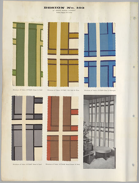 Schumacher's Taliesin Line of Decorative Fabrics and Wallpapers Designed by Frank Lloyd Wright, Frank Lloyd Wright (American, Richland Center, Wisconsin 1867–1959 Phoenix, Arizona), Book (a) together with a conforming masonite authorized dealer sign (b), American