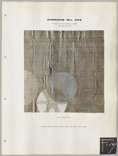 Schumacher's Taliesin Line of Decorative Fabrics and Wallpapers Designed by Frank Lloyd Wright, Frank Lloyd Wright (American, Richland Center, Wisconsin 1867–1959 Phoenix, Arizona), Book (a) together with a conforming masonite authorized dealer sign (b), American