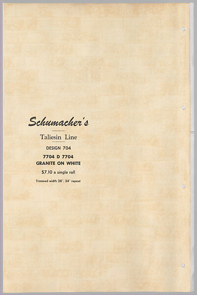 Schumacher's Taliesin Line of Decorative Fabrics and Wallpapers Designed by Frank Lloyd Wright, Frank Lloyd Wright (American, Richland Center, Wisconsin 1867–1959 Phoenix, Arizona), Book (a) together with a conforming masonite authorized dealer sign (b), American