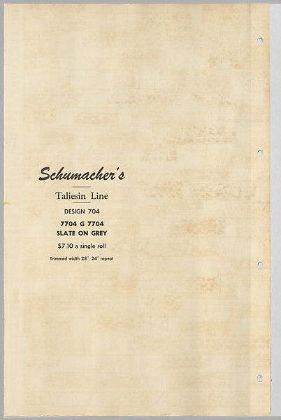 Schumacher's Taliesin Line of Decorative Fabrics and Wallpapers Designed by Frank Lloyd Wright, Frank Lloyd Wright (American, Richland Center, Wisconsin 1867–1959 Phoenix, Arizona), Book (a) together with a conforming masonite authorized dealer sign (b), American