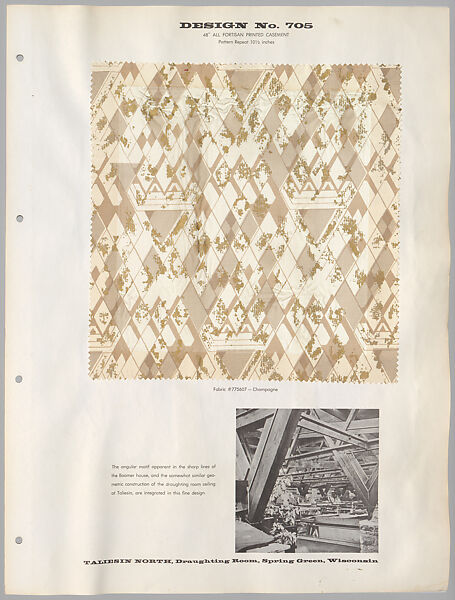 Schumacher's Taliesin Line of Decorative Fabrics and Wallpapers Designed by Frank Lloyd Wright, Frank Lloyd Wright (American, Richland Center, Wisconsin 1867–1959 Phoenix, Arizona), Book (a) together with a conforming masonite authorized dealer sign (b), American