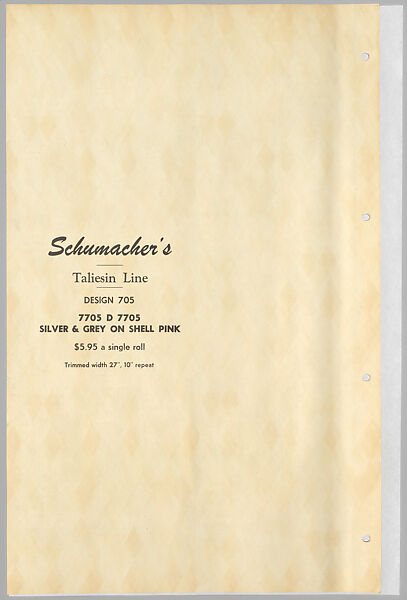 Schumacher's Taliesin Line of Decorative Fabrics and Wallpapers Designed by Frank Lloyd Wright, Frank Lloyd Wright (American, Richland Center, Wisconsin 1867–1959 Phoenix, Arizona), Book (a) together with a conforming masonite authorized dealer sign (b), American