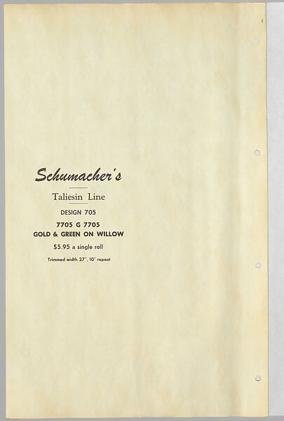 Schumacher's Taliesin Line of Decorative Fabrics and Wallpapers Designed by Frank Lloyd Wright, Frank Lloyd Wright (American, Richland Center, Wisconsin 1867–1959 Phoenix, Arizona), Book (a) together with a conforming masonite authorized dealer sign (b), American