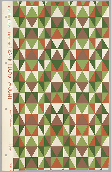 Schumacher's Taliesin Line of Decorative Fabrics and Wallpapers Designed by Frank Lloyd Wright, Frank Lloyd Wright (American, Richland Center, Wisconsin 1867–1959 Phoenix, Arizona), Book (a) together with a conforming masonite authorized dealer sign (b), American