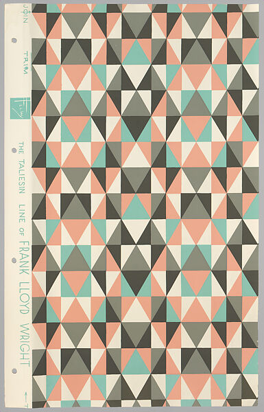 Schumacher's Taliesin Line of Decorative Fabrics and Wallpapers Designed by Frank Lloyd Wright, Frank Lloyd Wright (American, Richland Center, Wisconsin 1867–1959 Phoenix, Arizona), Book (a) together with a conforming masonite authorized dealer sign (b), American