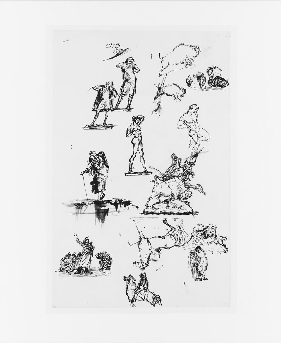 Native American and Equestrian Studies (from Sketchbook), John Quincy Adams Ward (American, Urbana, Ohio 1830–1910 New York), Graphite on paper, American 