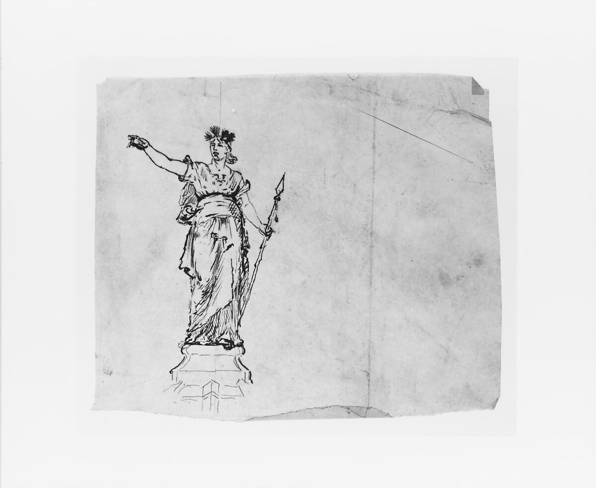 Study for Victory (from Sketchbook), John Quincy Adams Ward (American, Urbana, Ohio 1830–1910 New York), Graphite on paper, American 