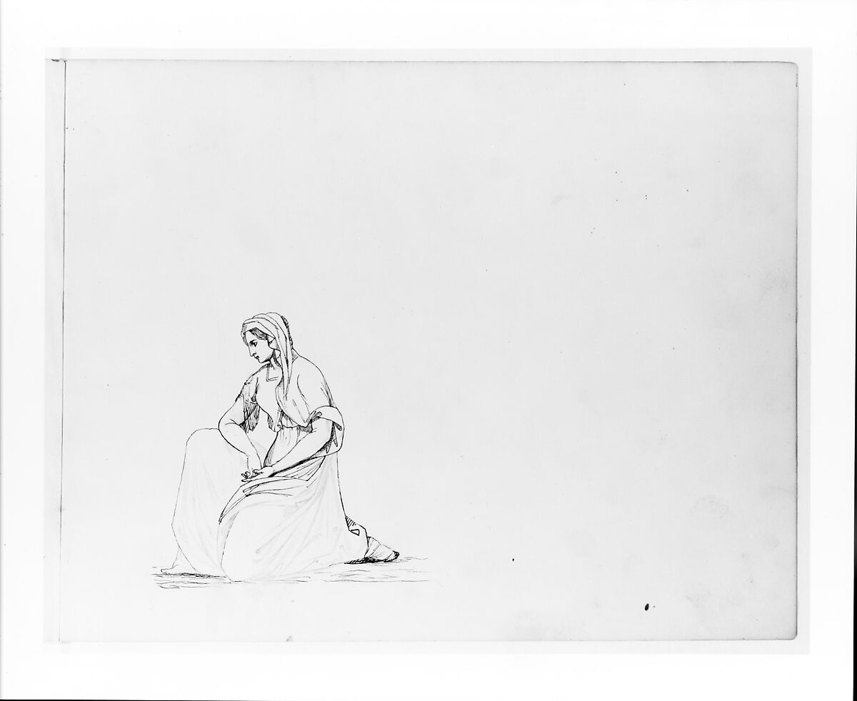 Kneeling Female Figure (from Sketchbook), John Quincy Adams Ward (American, Urbana, Ohio 1830–1910 New York), Graphite on paper, American 