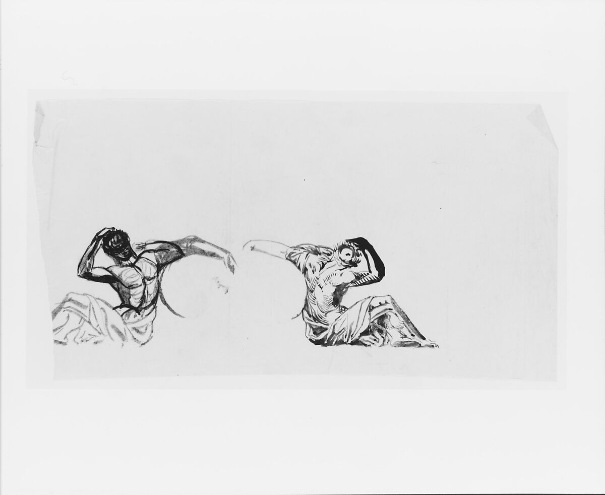 Study of Seated Male Figures for Sculpture Base (from Sketchbook), John Quincy Adams Ward (American, Urbana, Ohio 1830–1910 New York), Graphite on paper, American 