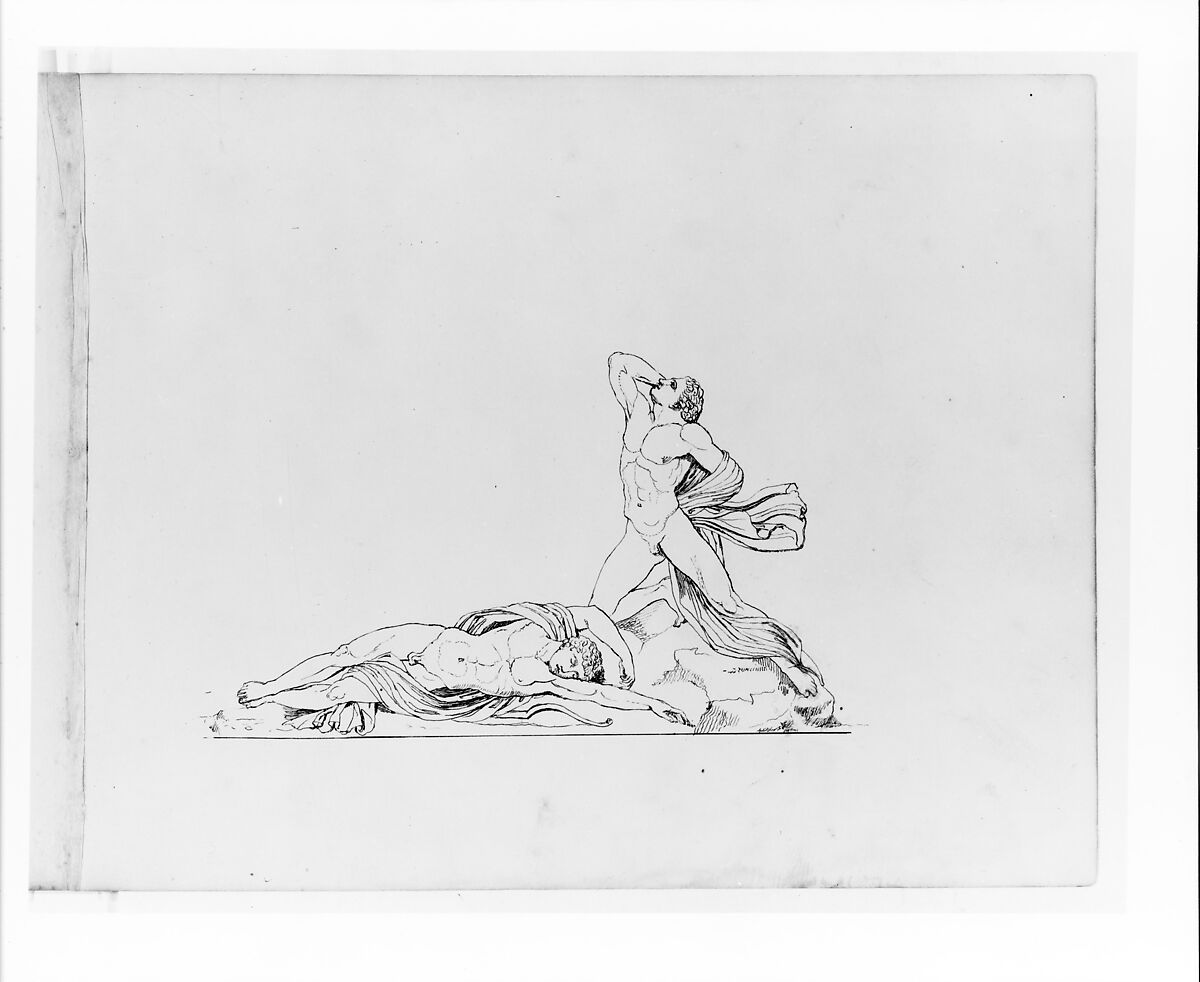 Dying Warriors (from Sketchbook), John Quincy Adams Ward (American, Urbana, Ohio 1830–1910 New York), Graphite on paper, American 