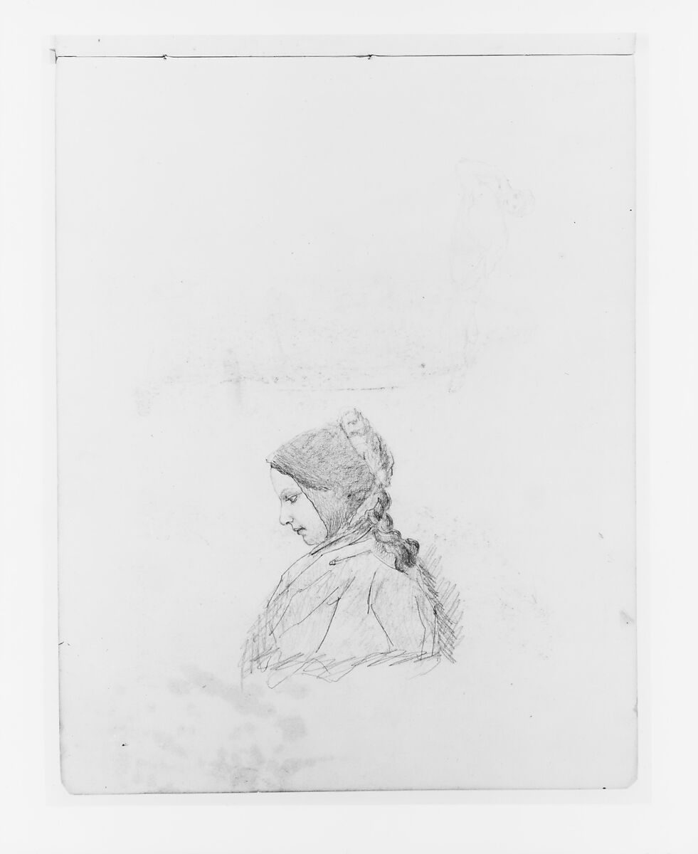 Profile Sketch of Young Girl (from Sketchbook), John Quincy Adams Ward (American, Urbana, Ohio 1830–1910 New York), Graphite on paper, American 