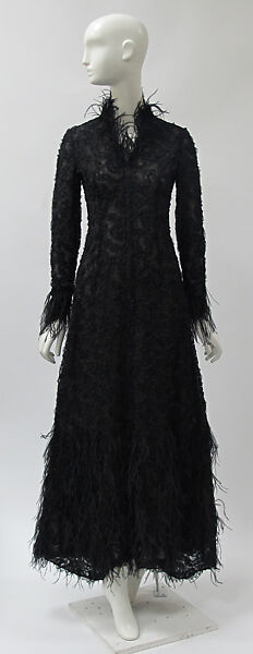Evening dress, Oscar de la Renta, LLC. (American, founded 1965), silk, feathers, American 