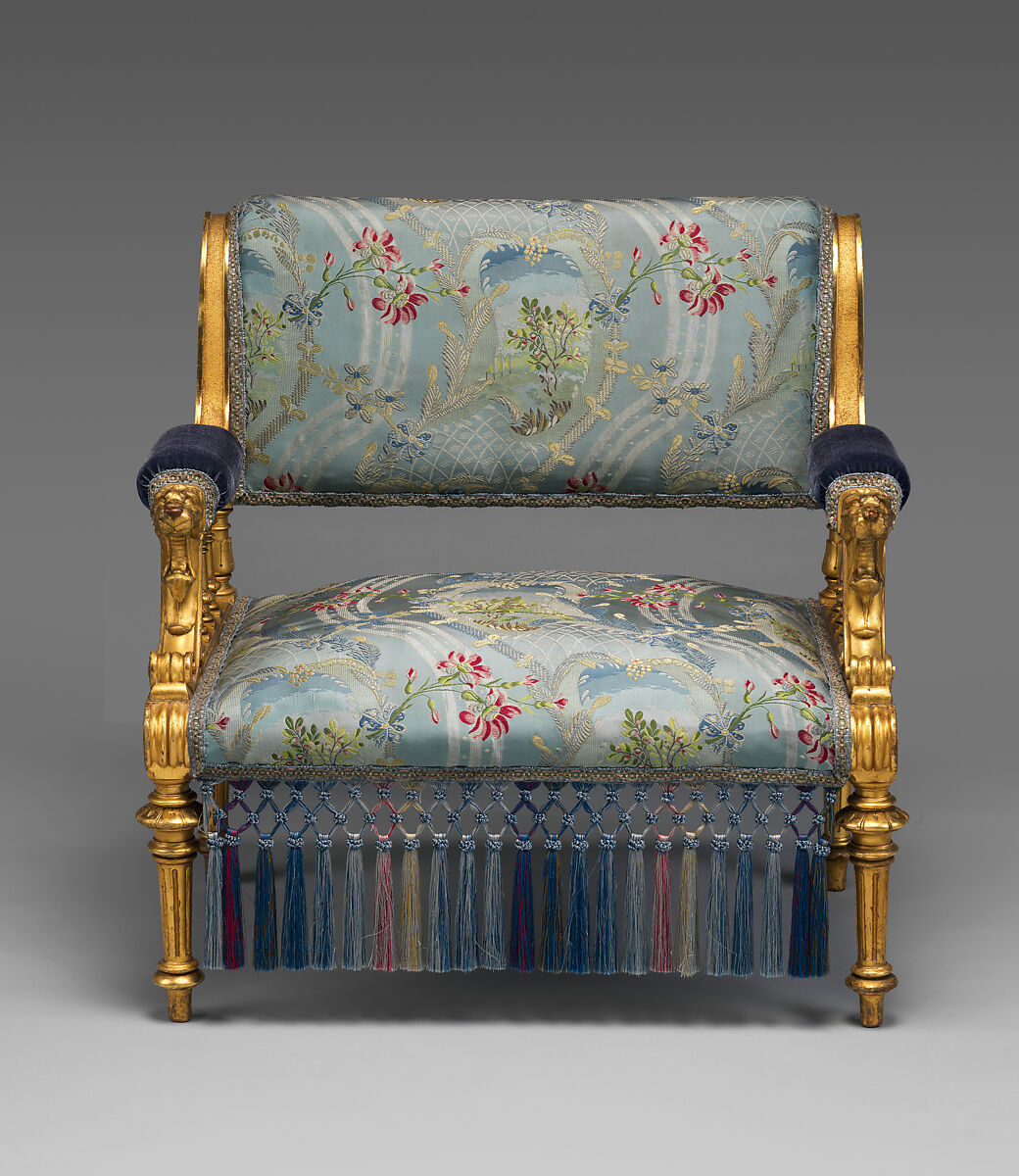 Armchair, Herter Brothers (German, active New York, 1864–1906), Gilded wood (probably cherry, maple or ash), modern upholstery with original underupholstery materials, American 