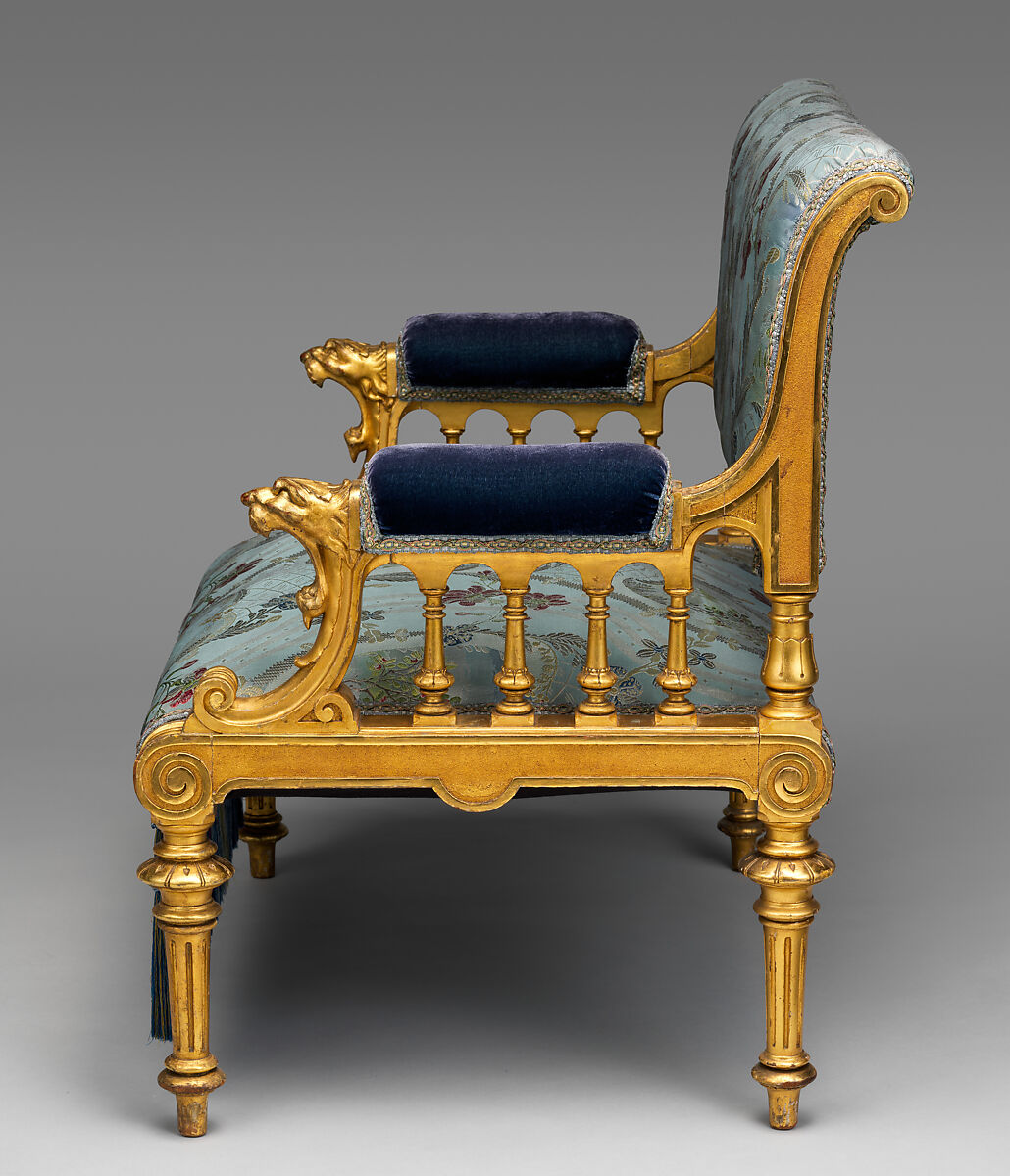 Armchair, Herter Brothers (German, active New York, 1864–1906), Gilded wood (probably cherry, maple or ash), modern upholstery with original underupholstery materials, American