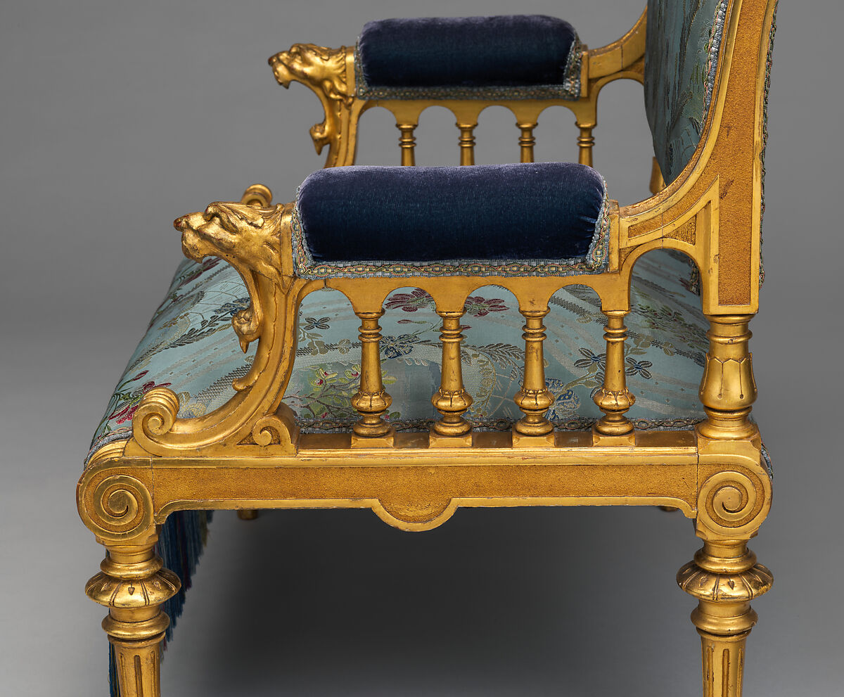 Armchair, Herter Brothers (German, active New York, 1864–1906), Gilded wood (probably cherry, maple or ash), modern upholstery with original underupholstery materials, American