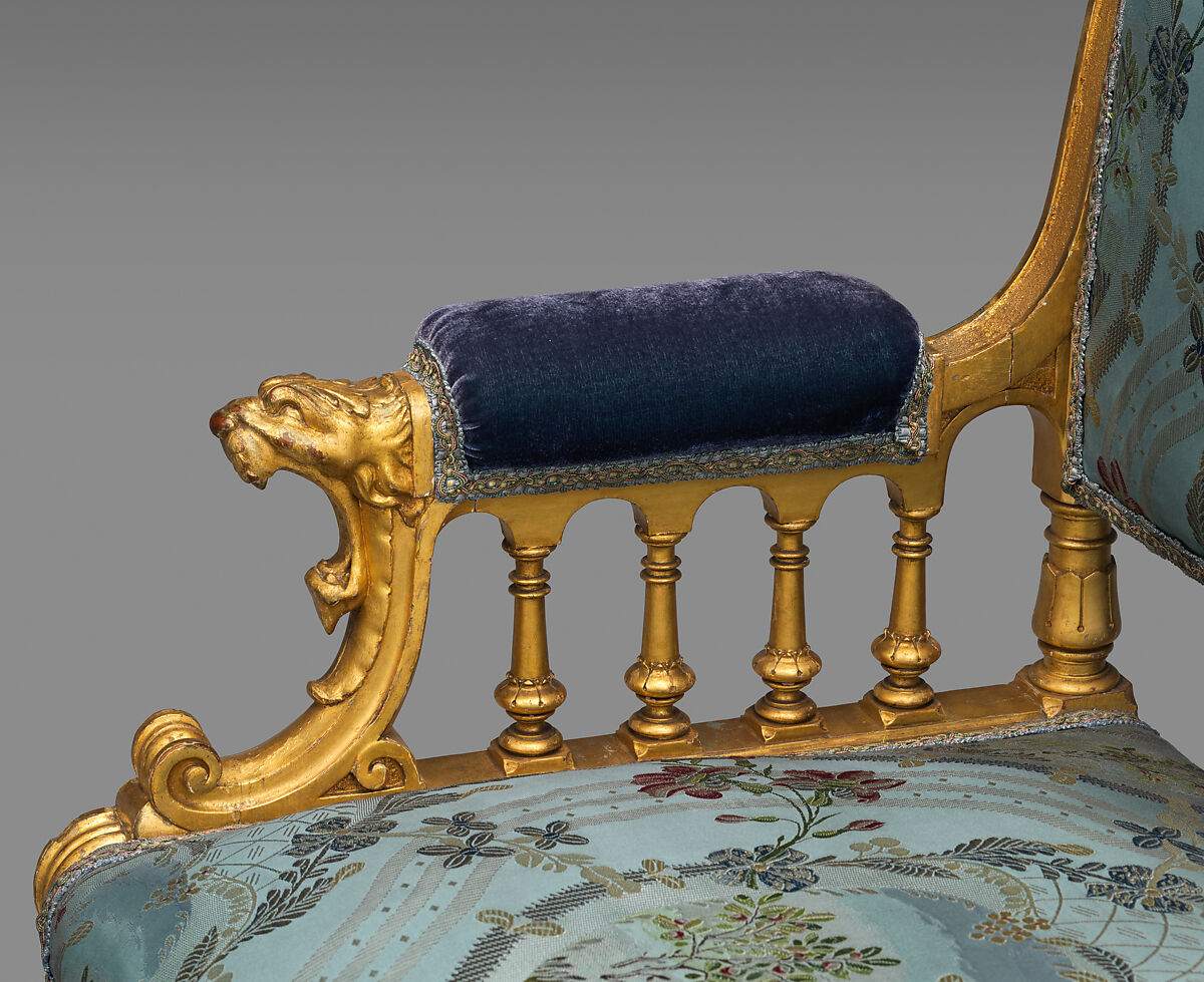 Armchair, Herter Brothers (German, active New York, 1864–1906), Gilded wood (probably cherry, maple or ash), modern upholstery with original underupholstery materials, American