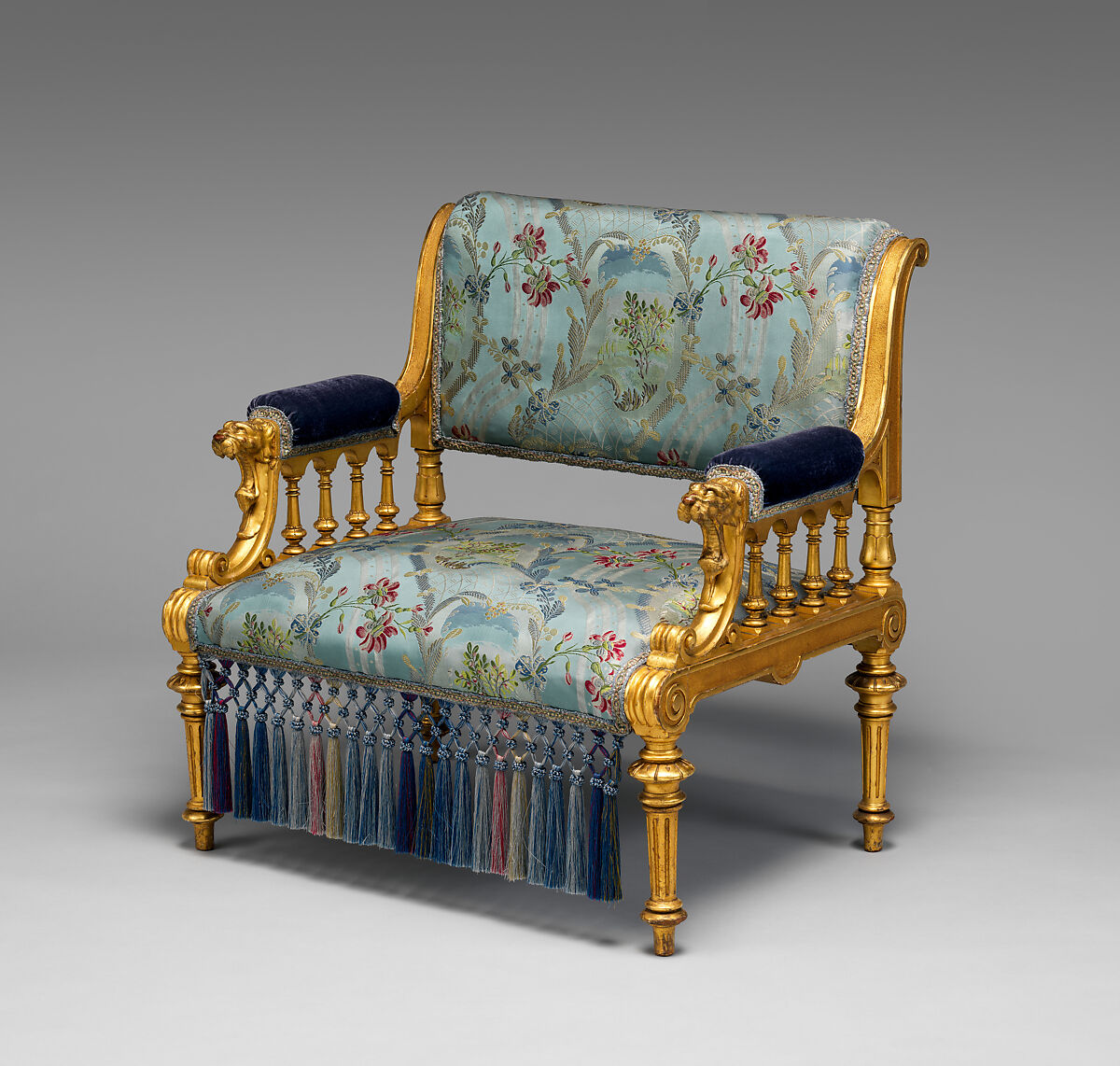 Armchair, Herter Brothers (German, active New York, 1864–1906), Gilded wood (probably cherry, maple or ash), modern upholstery with original underupholstery materials, American